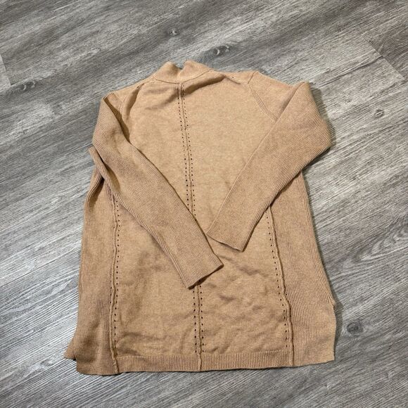 EDINBURGH Knitwear Cotton Cashmere external seam lace hole cardigan tan NWT Med - Picture 4 of 9